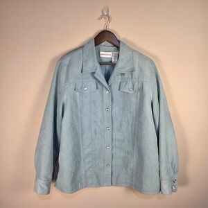 Alfred Dunner Faux Suede Jacket Womens 16 Pale Mint Button Front Lined Super Sof